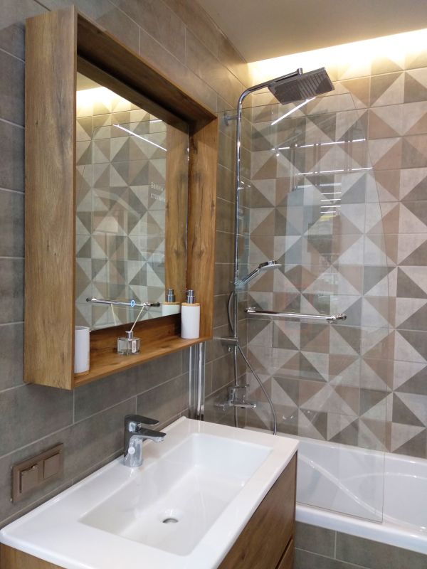 Bathroom with Textured Tile Walls